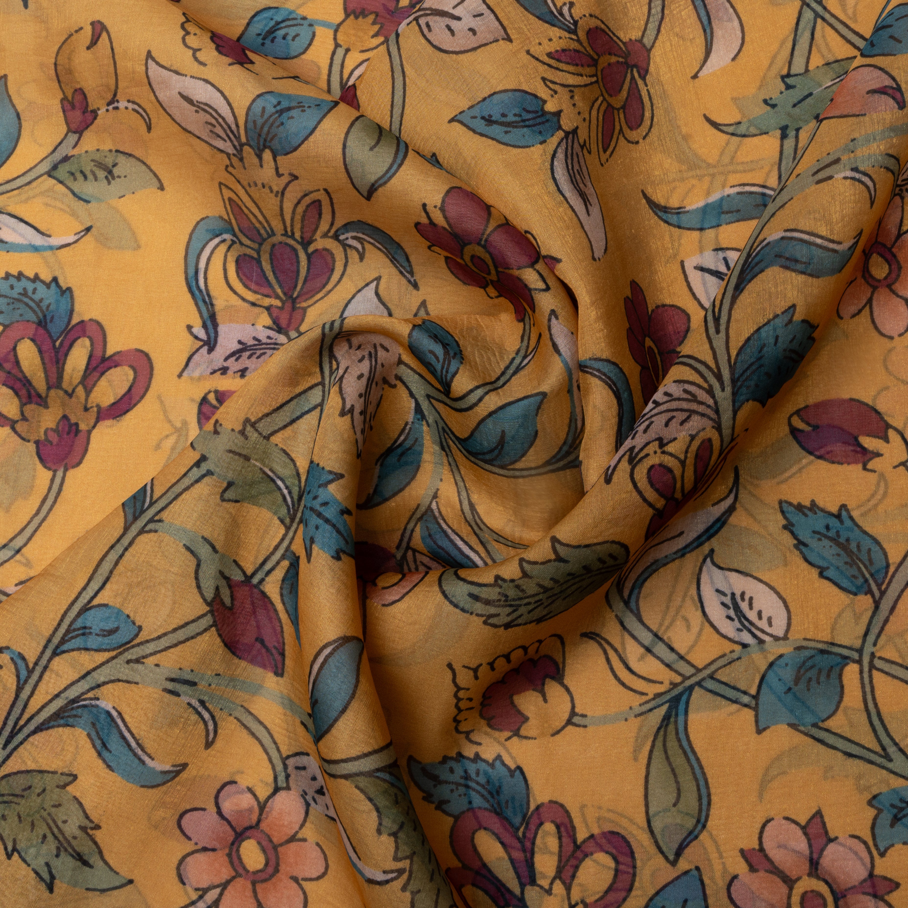 Pale Yellow Floral Printed Tissue Fabric