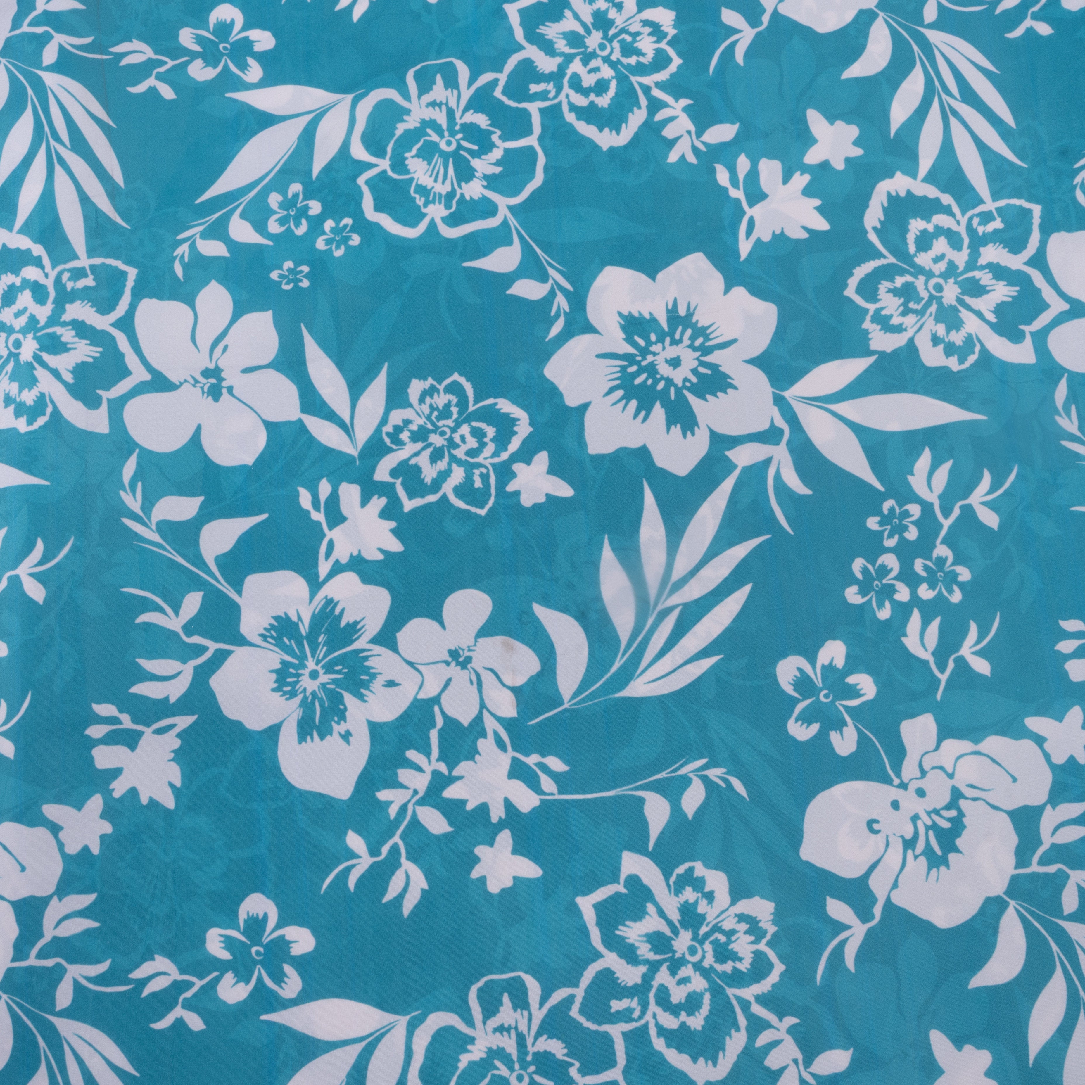 Turquoise Blue Lotus Printed Silk Fabric