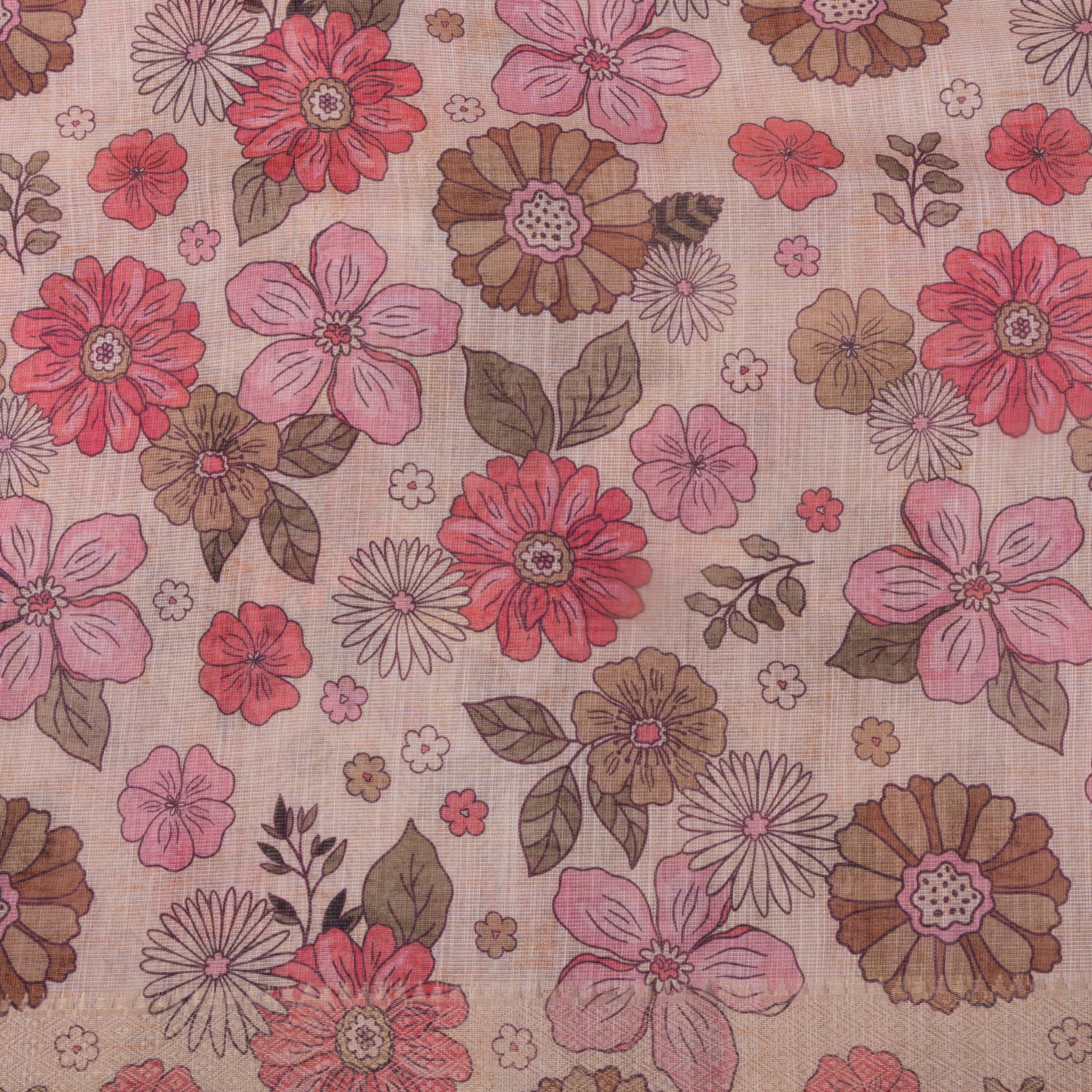Pastel Pink Floral Printed Tissue Fabric