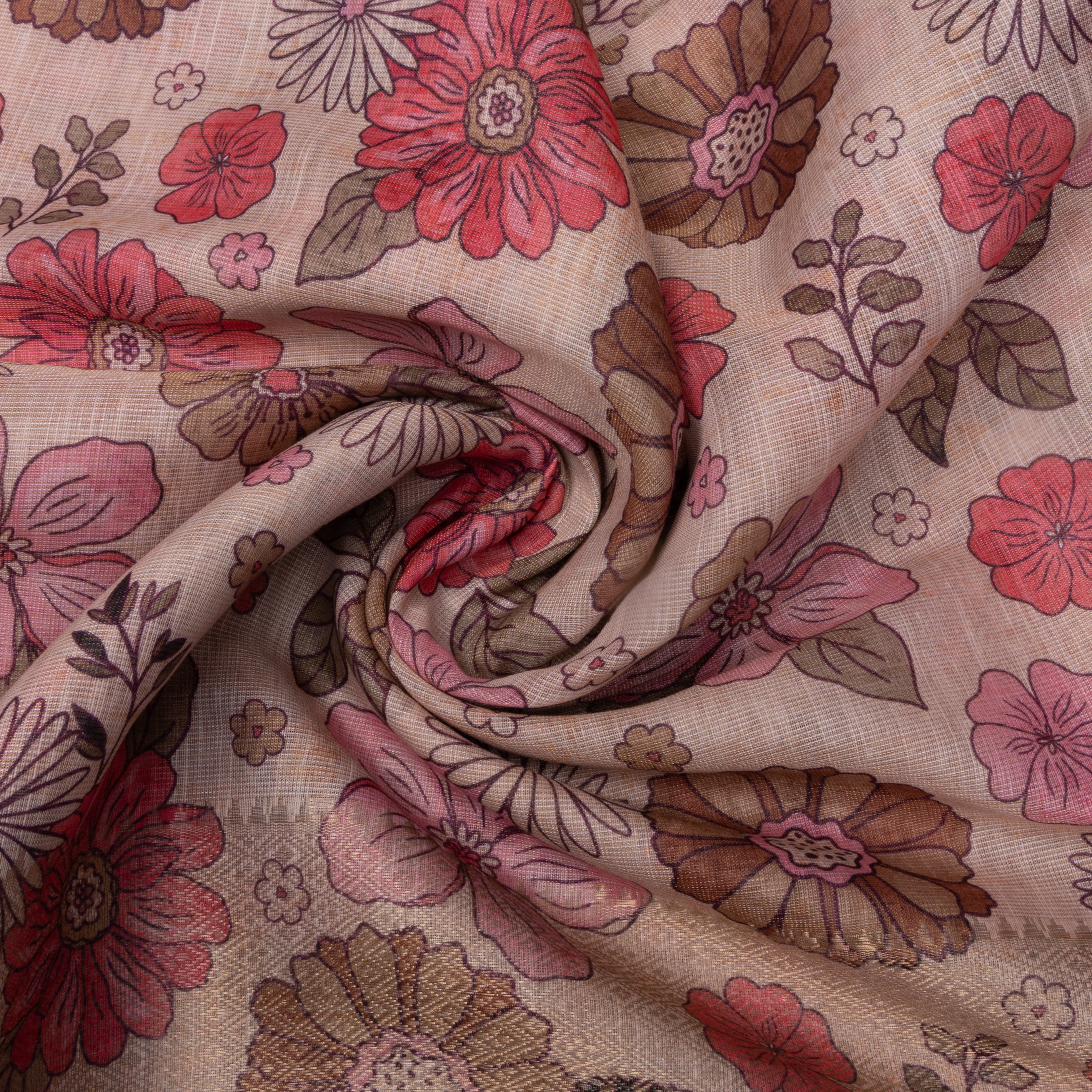 Pastel Pink Floral Printed Tissue Fabric