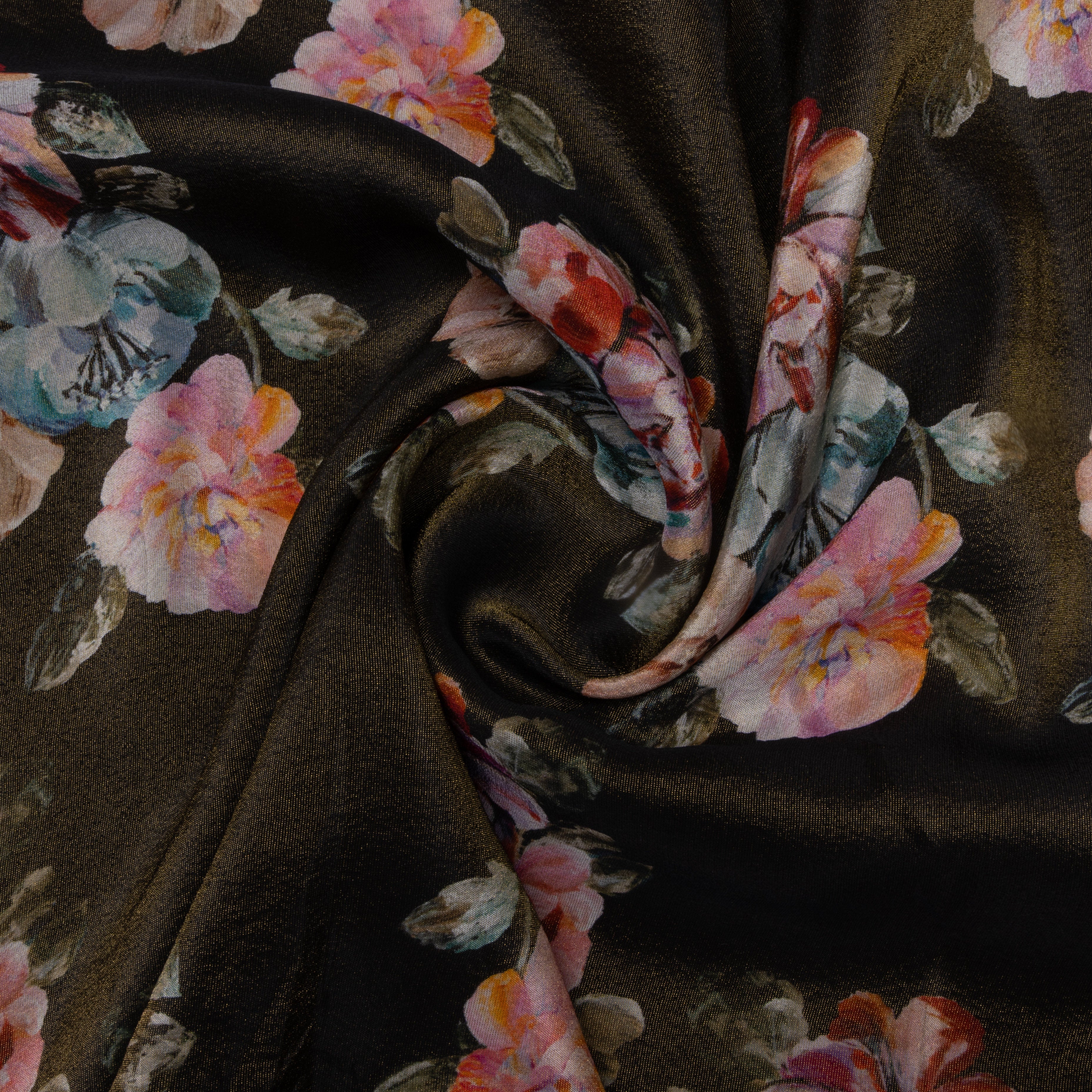 Chestnut Brown Digital Printed Floral Tissue Fabric