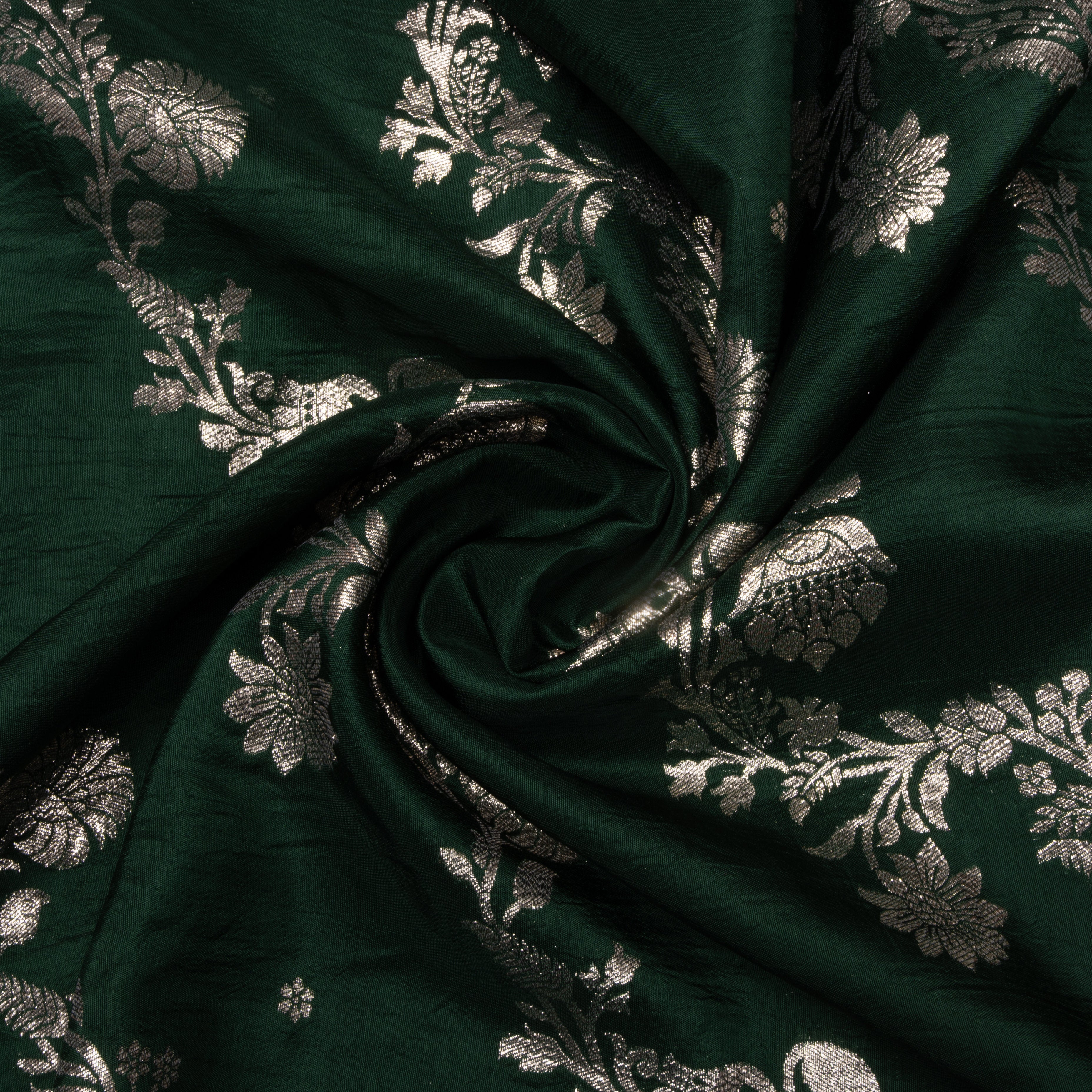 Bottle Green Floral Jamawar Silk Fabric