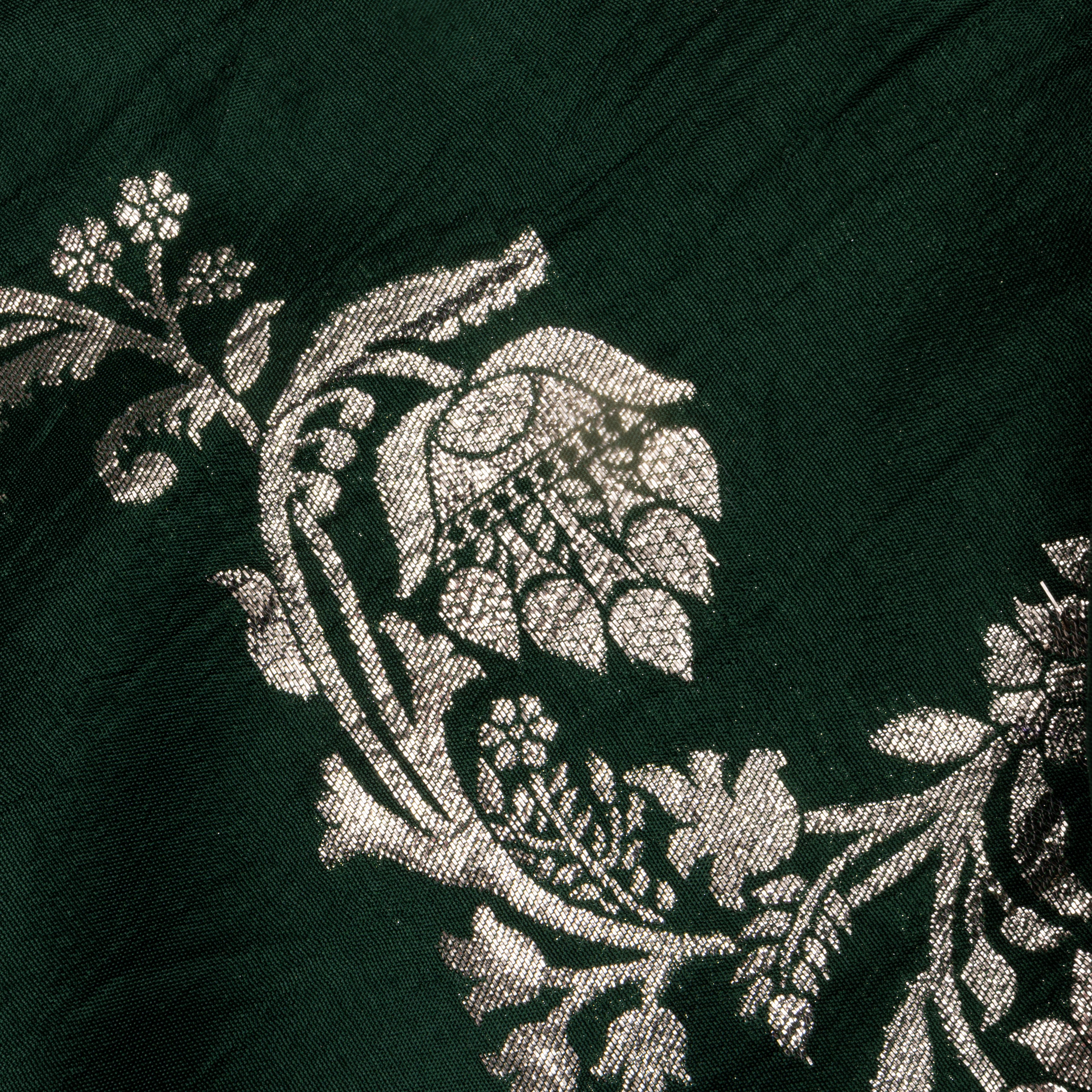 Bottle Green Floral Jamawar Silk Fabric
