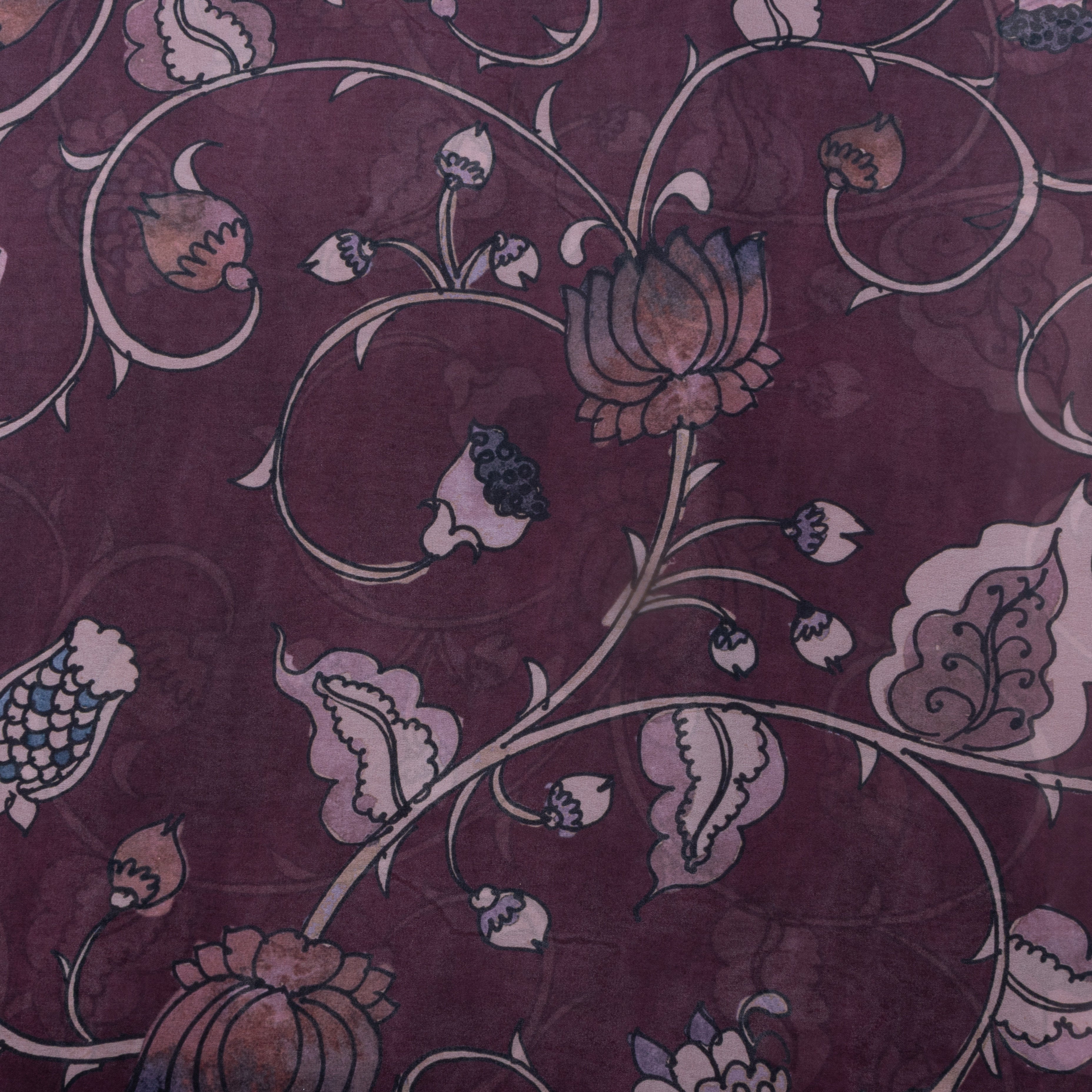 Mauve Purple Lotus Printed Silk Fabric