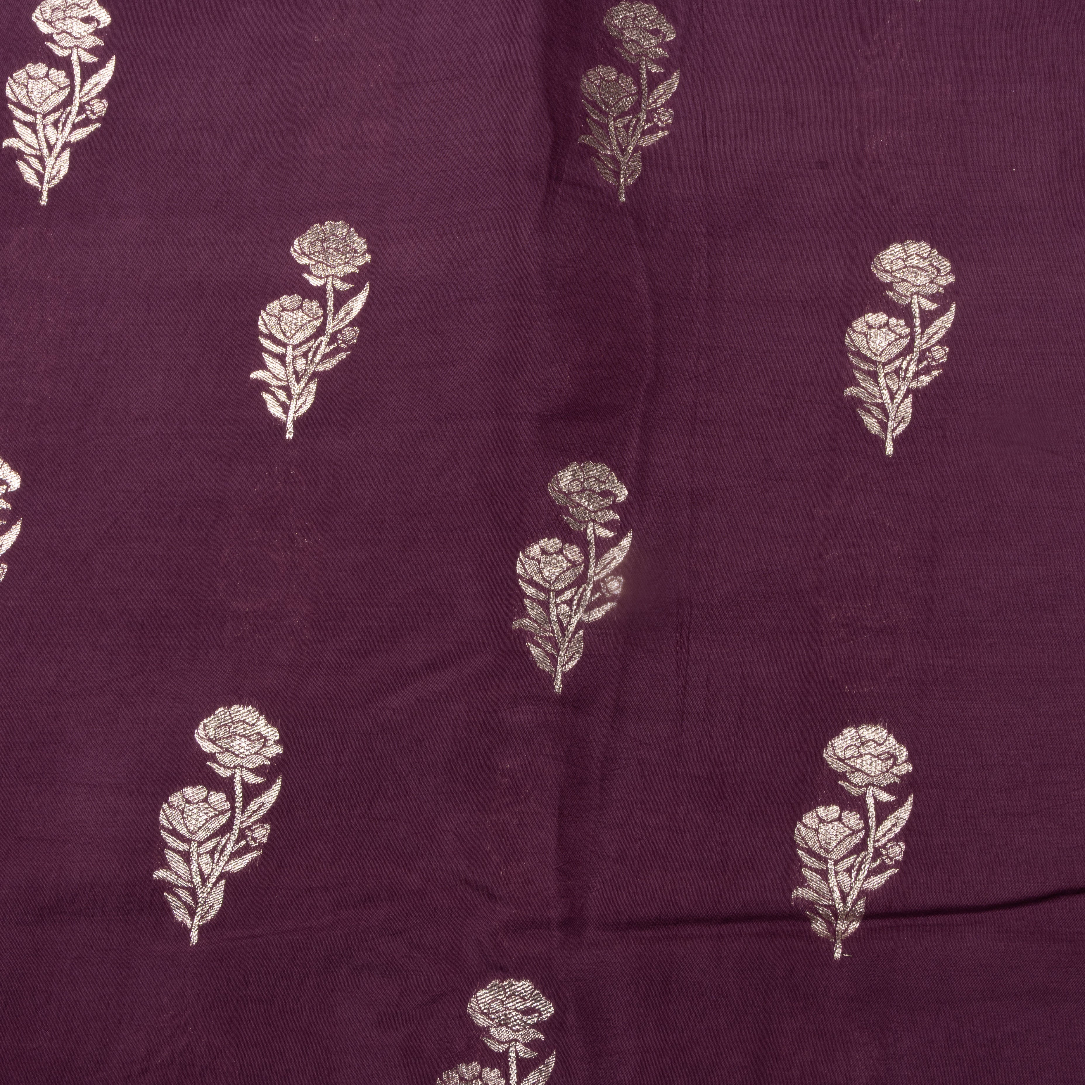 Plum Purple Floral Jamawar Silk Fabric