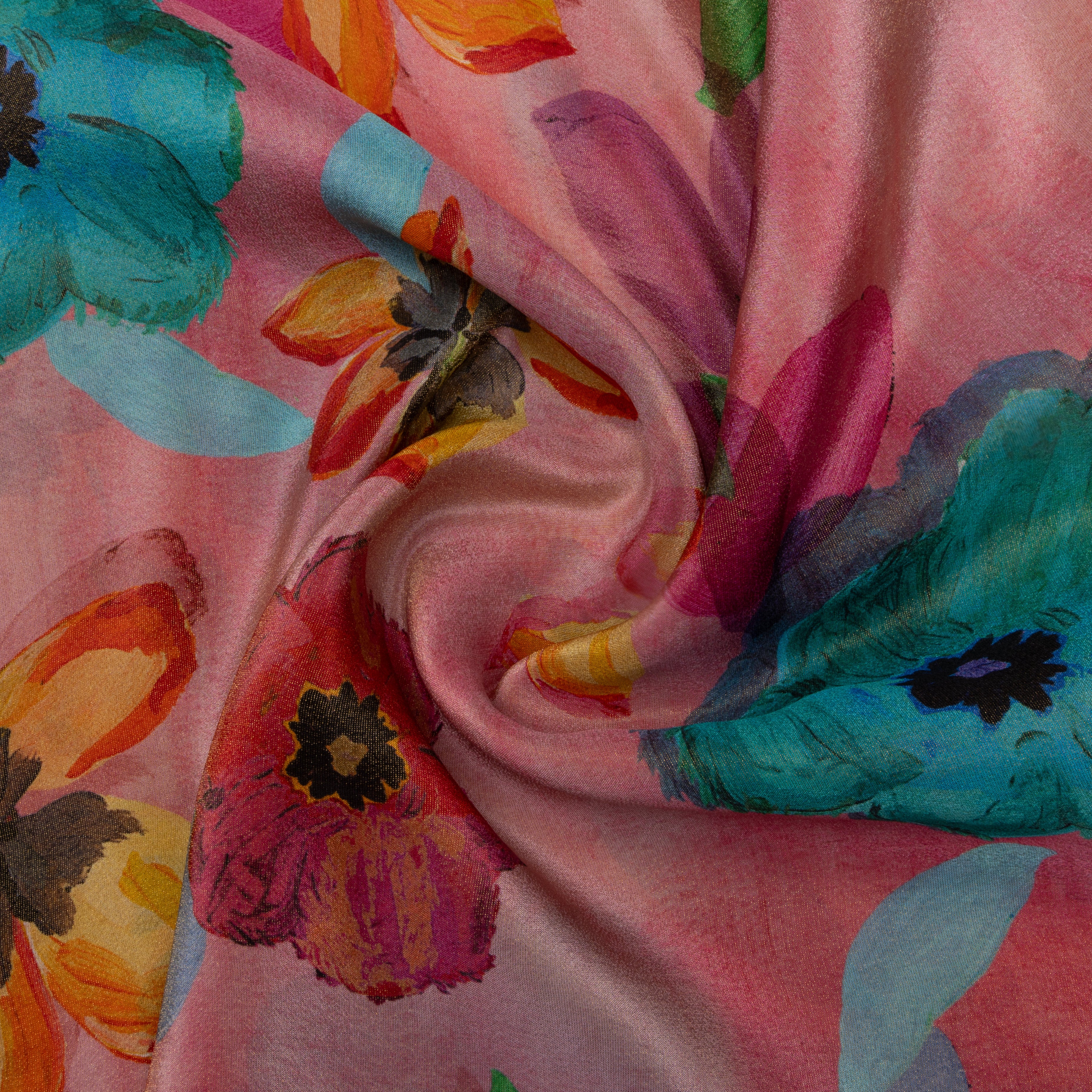 Tulip Pink Digital Printed Floral Tissue Fabric