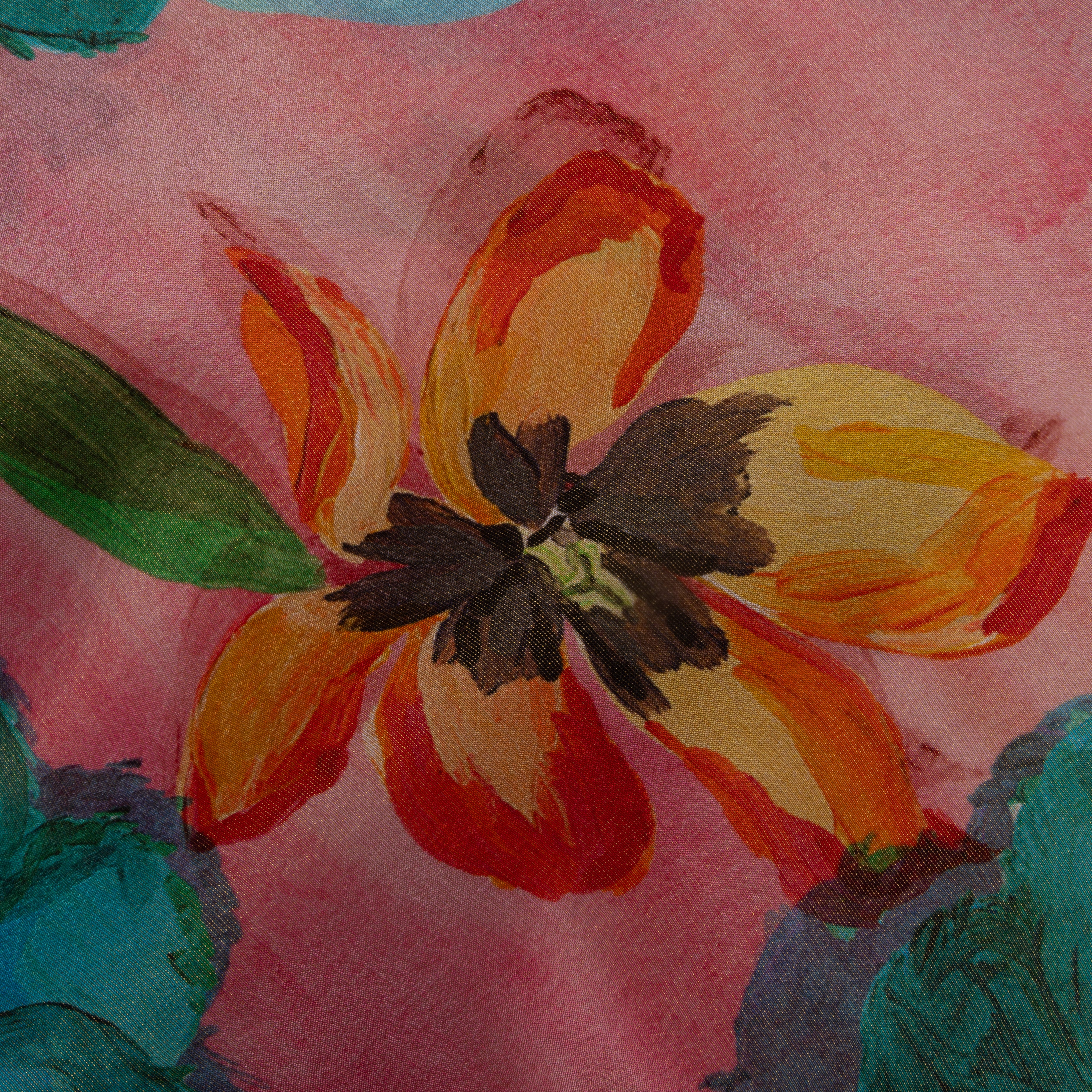 Tulip Pink Digital Printed Floral Tissue Fabric