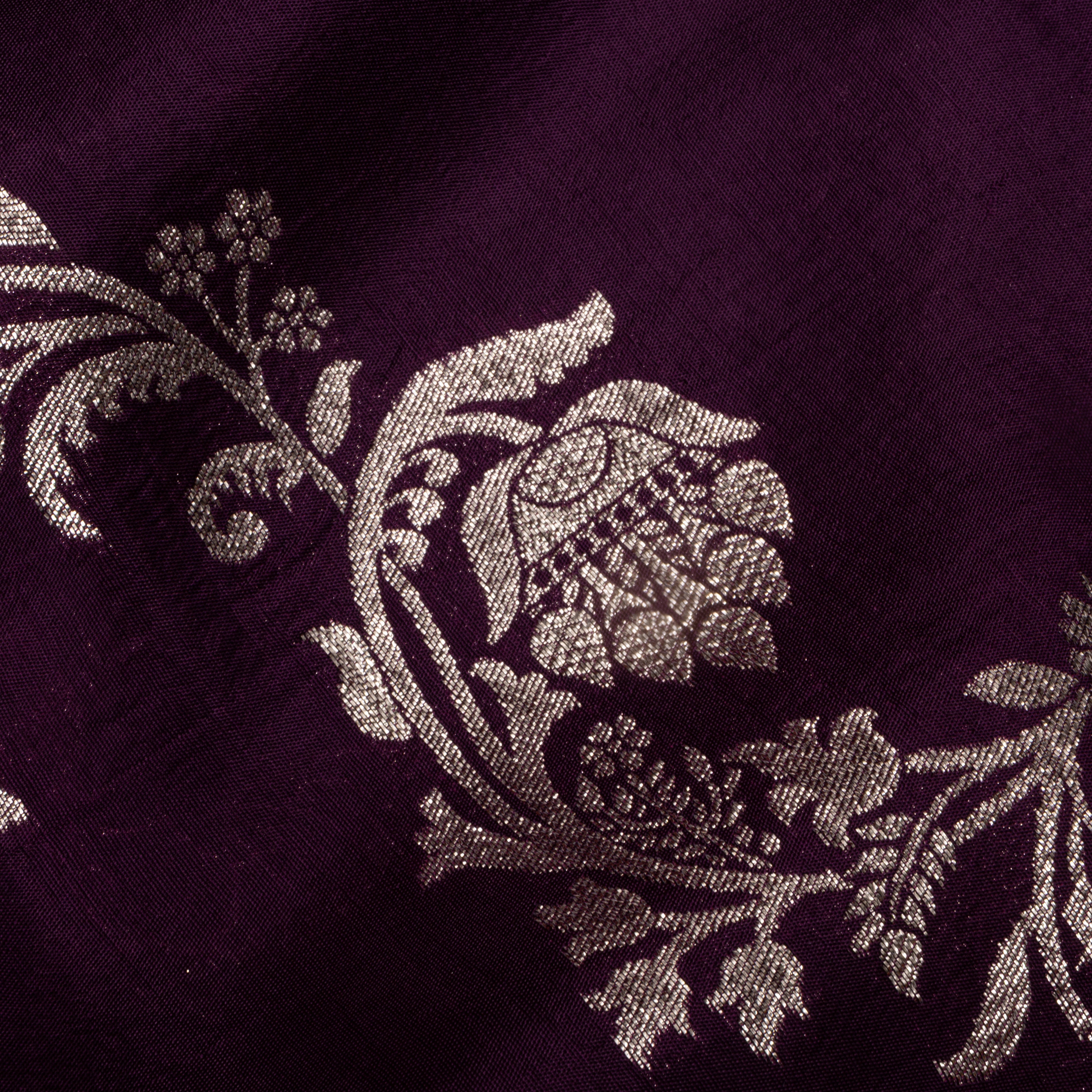 Dark Purple Floral Jamawar Silk Fabric