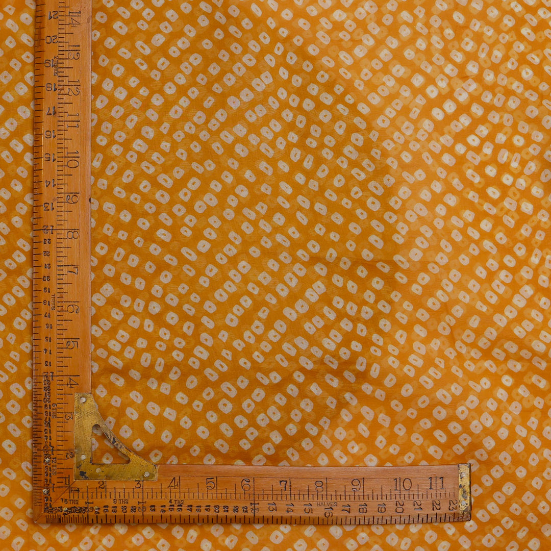 Fire Yellow Color Chanderi Fabric With Printed Bandhini Pattern