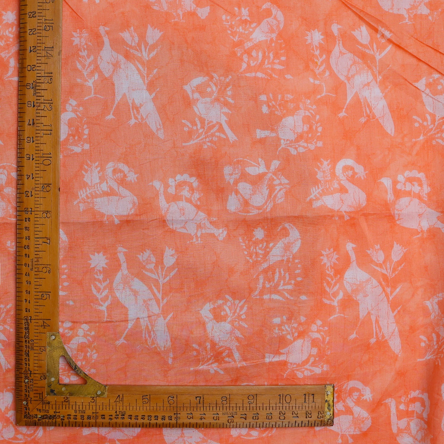 Smashed Pumpkin Orange Color Chanderi Fabric With Printed Nature Inspired Motifs