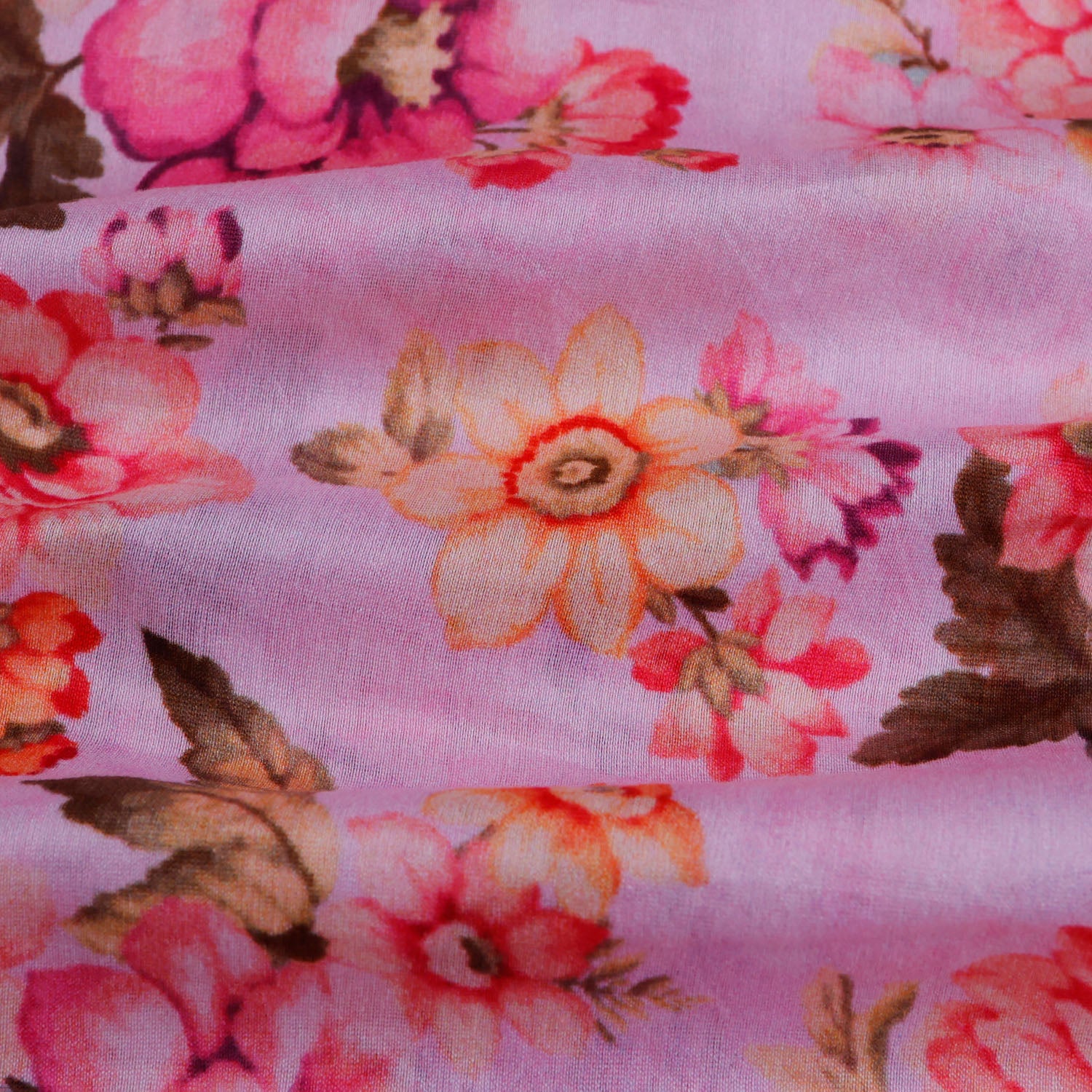 Pale Pink Color Chanderi Fabric With Printed Floral Pattern