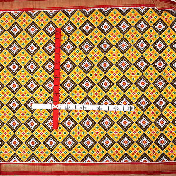 Cream Can Color Ikat Silk Geometric Pattern Handloom Fabric