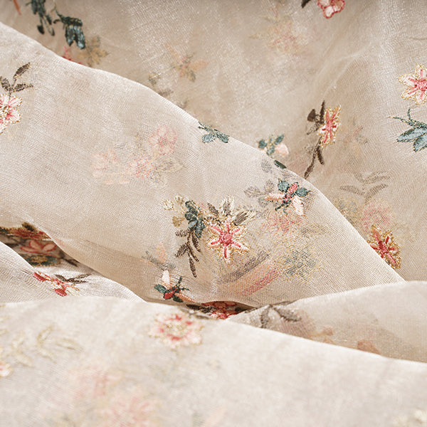 White Pointer Floral Motifs Embroidery Tissue Fabric