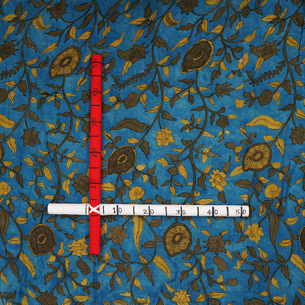 Distant Blue Floral Jaal Hand Painted Kalamkari Handloom Fabric