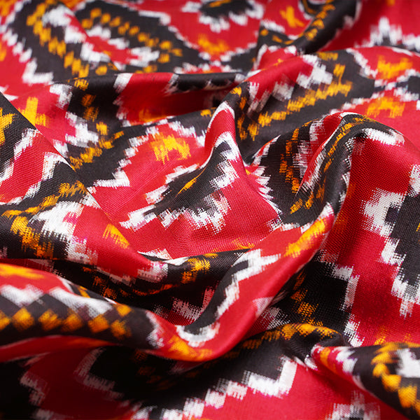 Vermilion Ikat Silk Geometric Pattern Handloom Fabric