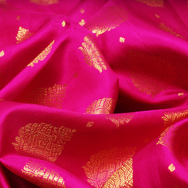 Razzmatazz Color Kanjivaram Silk Handloom Fabric With Contrast Border
