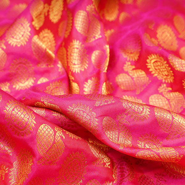 Ruby Color Kanjivaram Silk Handloom Fabric With Selfcolor Border