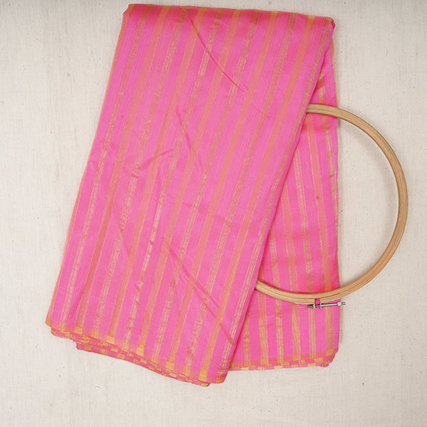 Tickle Me Pink Zari Stripes Organza Silk Fabric