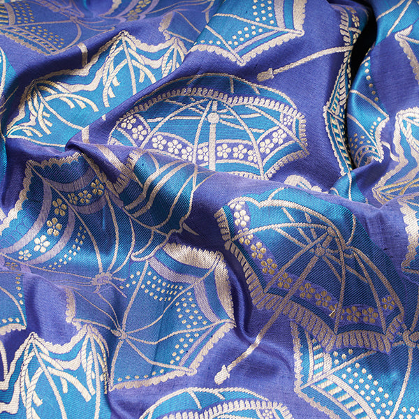 Pearl Violet Banarasi Silk Handloom Fabric With Floral Jaal Design