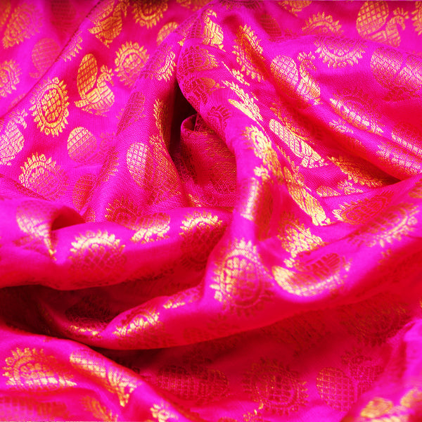 Heather Violet Kanjivaram Silk Handloom Fabric With Selfcolor Border