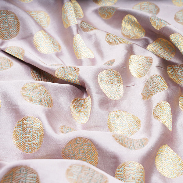 Pink Swan Color Banarasi Ektara Silk Handloom Fabric With Dot Motifs