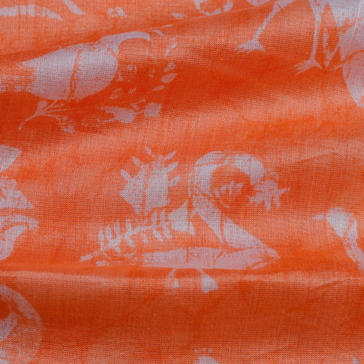 Smashed Pumpkin Orange Color Chanderi Fabric With Printed Nature Inspired Motifs