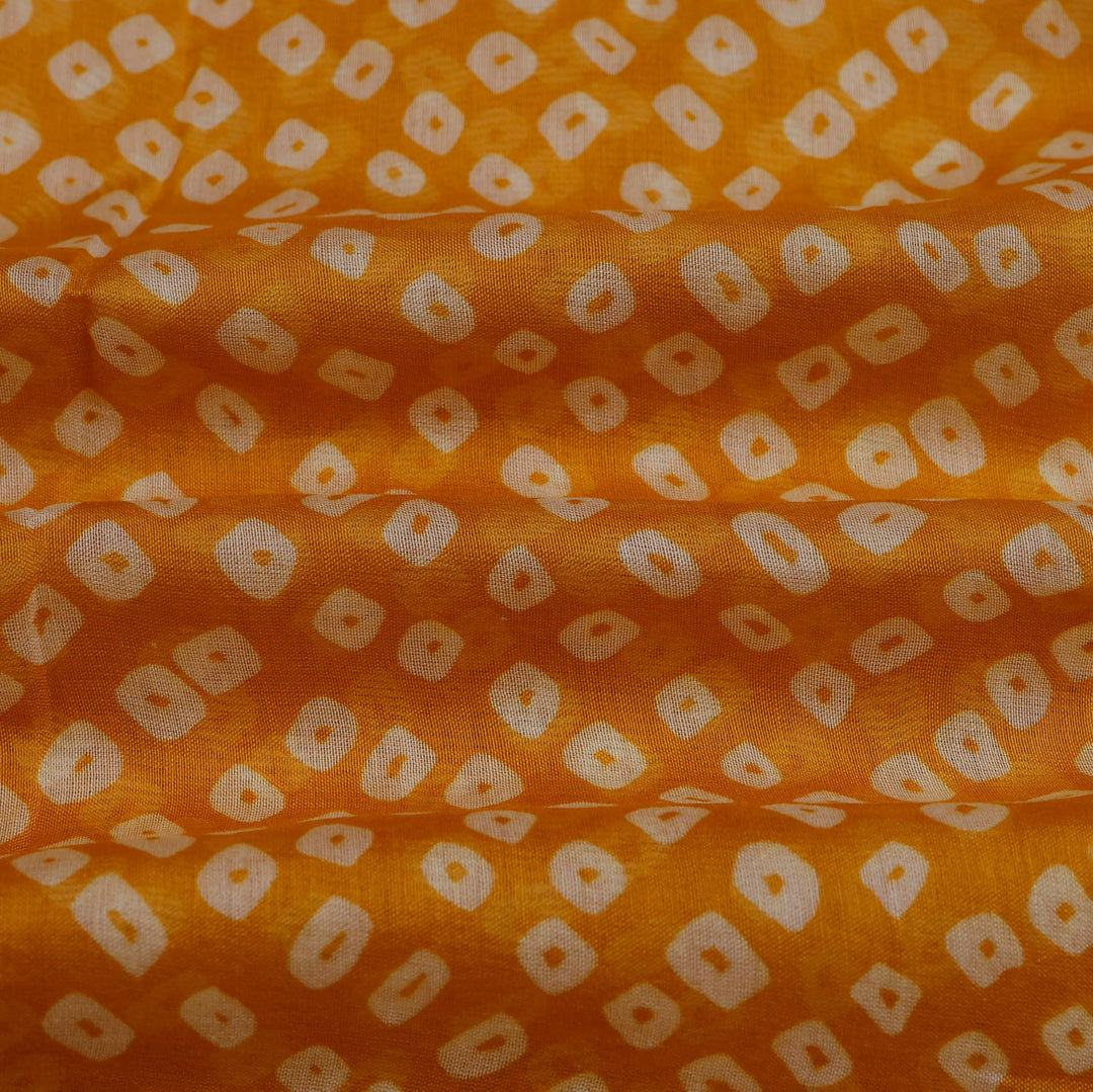 Fire Yellow Color Chanderi Fabric With Printed Bandhini Pattern