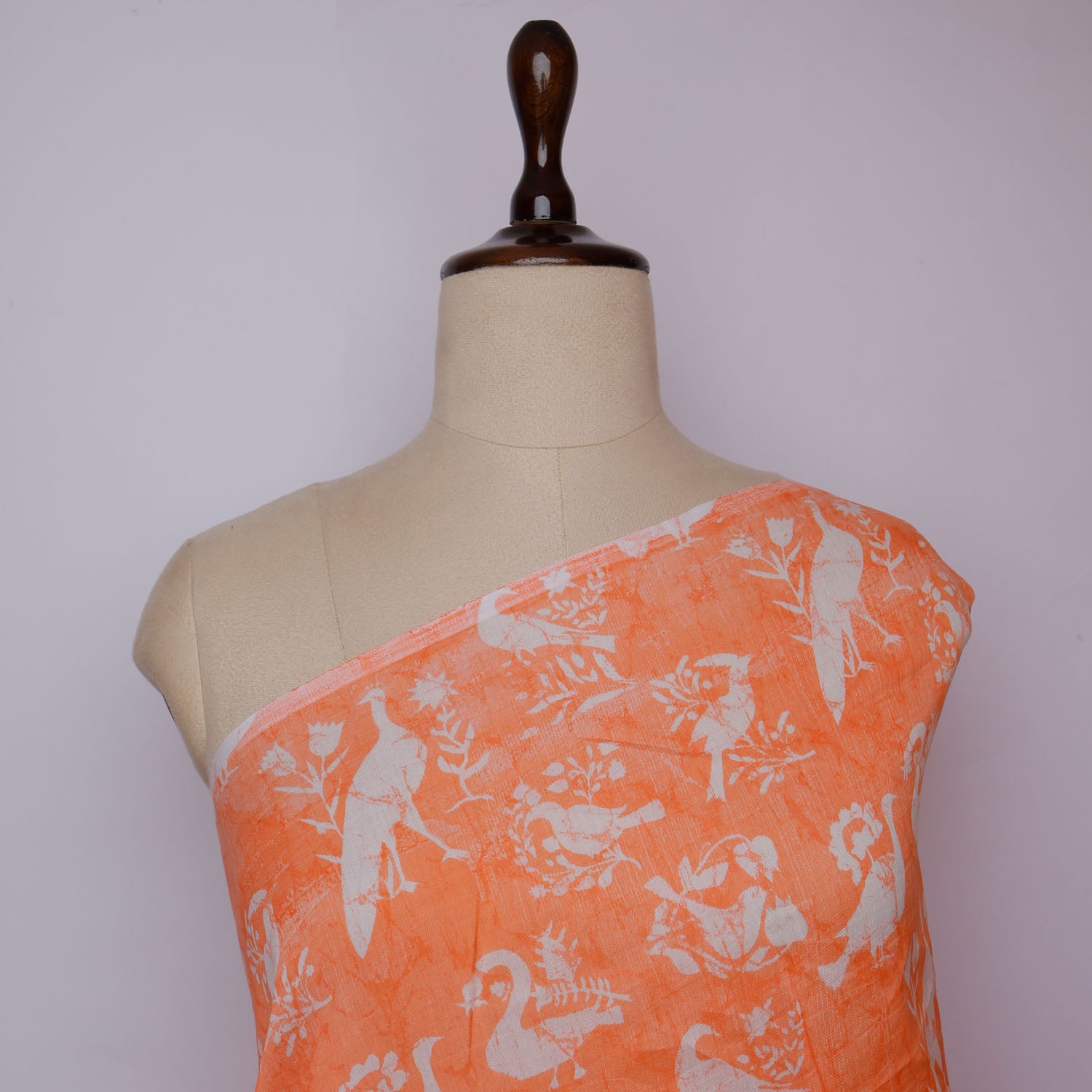 Smashed Pumpkin Orange Color Chanderi Fabric With Printed Nature Inspired Motifs