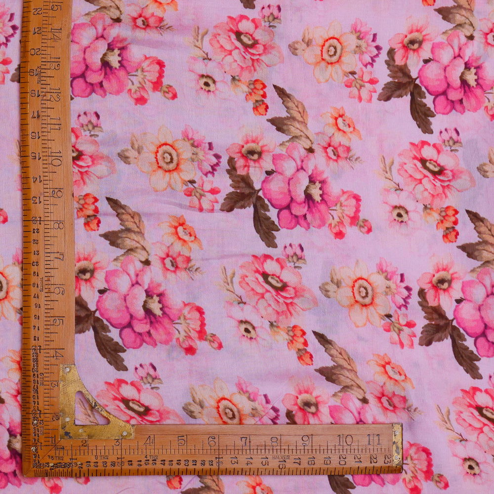 Pale Pink Color Chanderi Fabric With Printed Floral Pattern