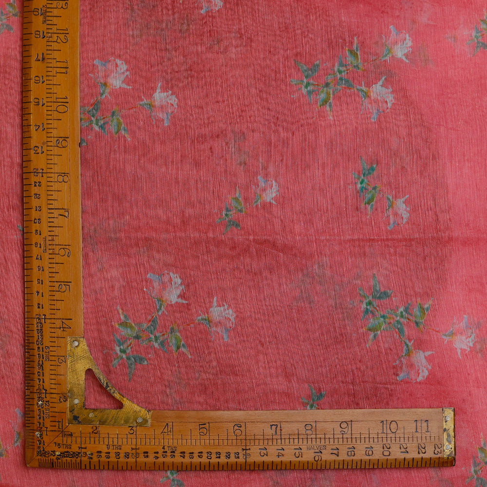 Light Red Color Linen Fabric With Printed Floral Buttas