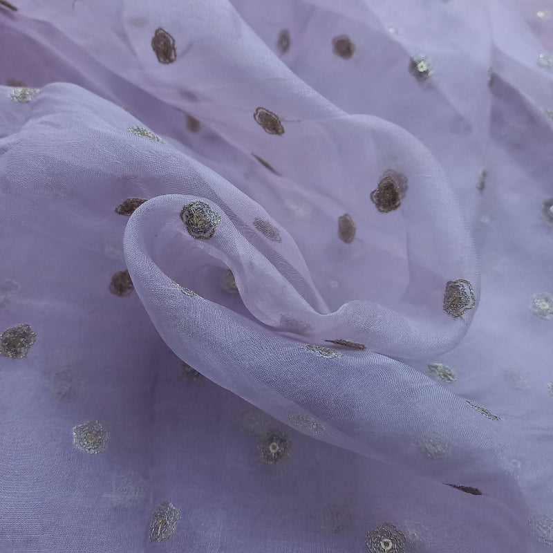 Lavender Color Thread Embroidered Organza Fabric-2.1-Mtr