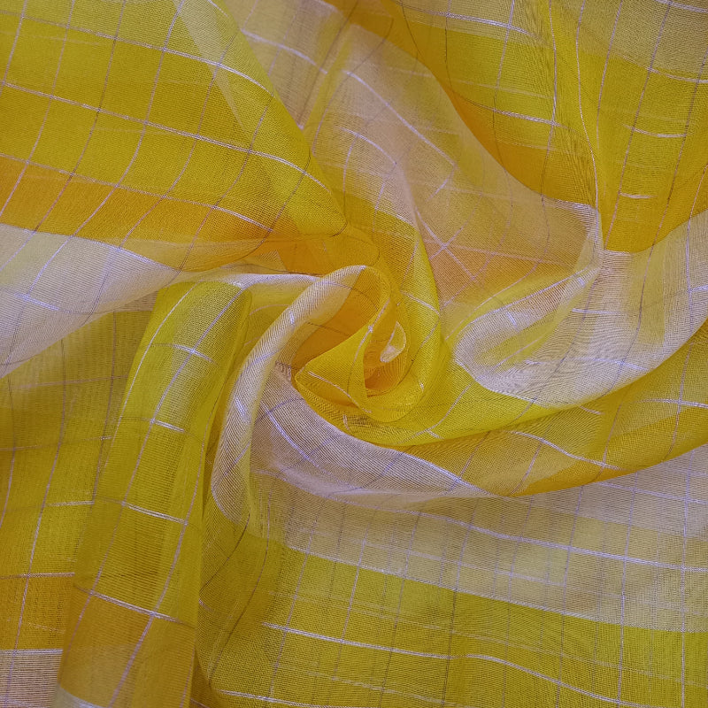 Shades Of Yellow And White Colour Organza Fabric