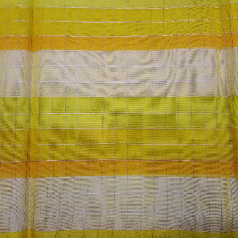 Shades Of Yellow And White Colour Organza Fabric