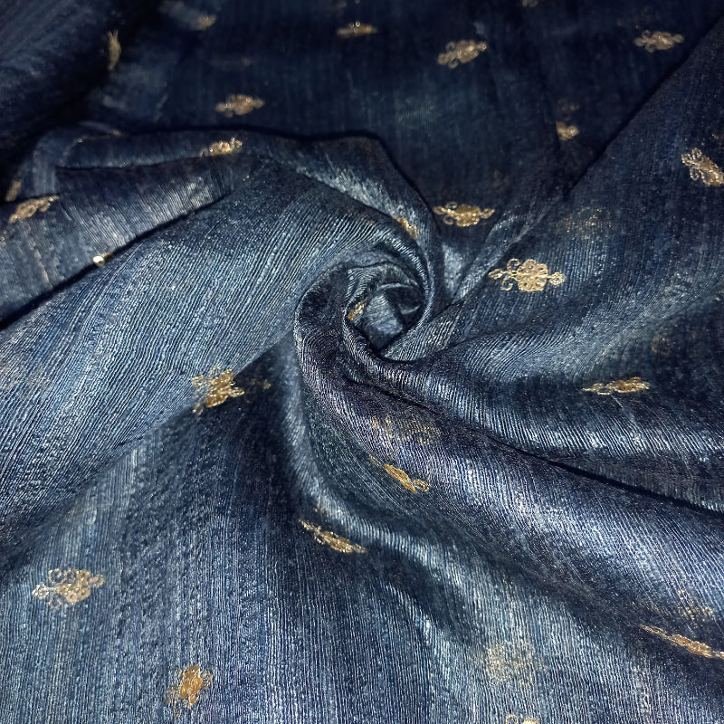 Space Blue Color Matka Silk Fabric With Golden Thread Work