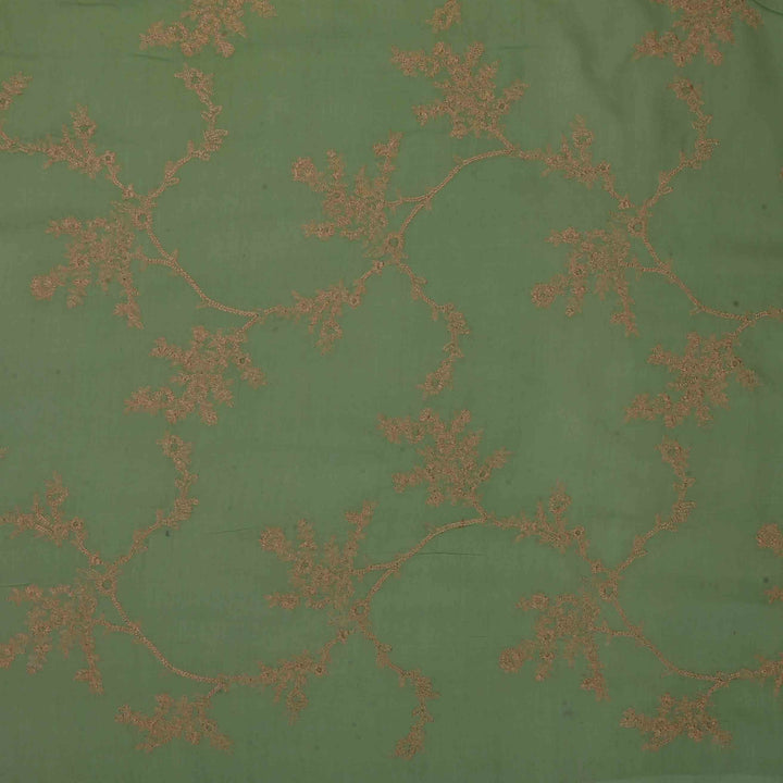 Russian Green Moonga Embroidered Fabric