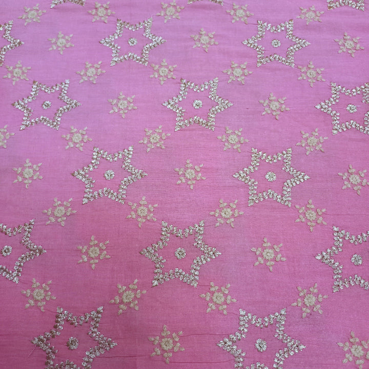Taffy Pink Color Cotton Fabric With Geometric Work