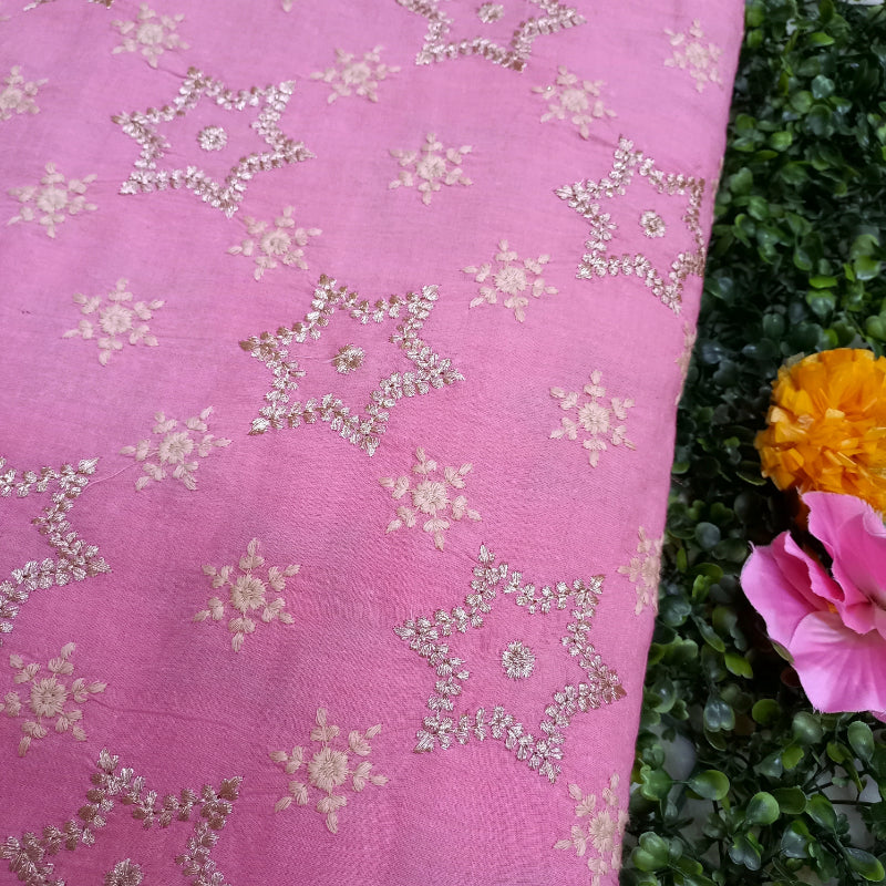 Taffy Pink Color Cotton Fabric With Geometric Work