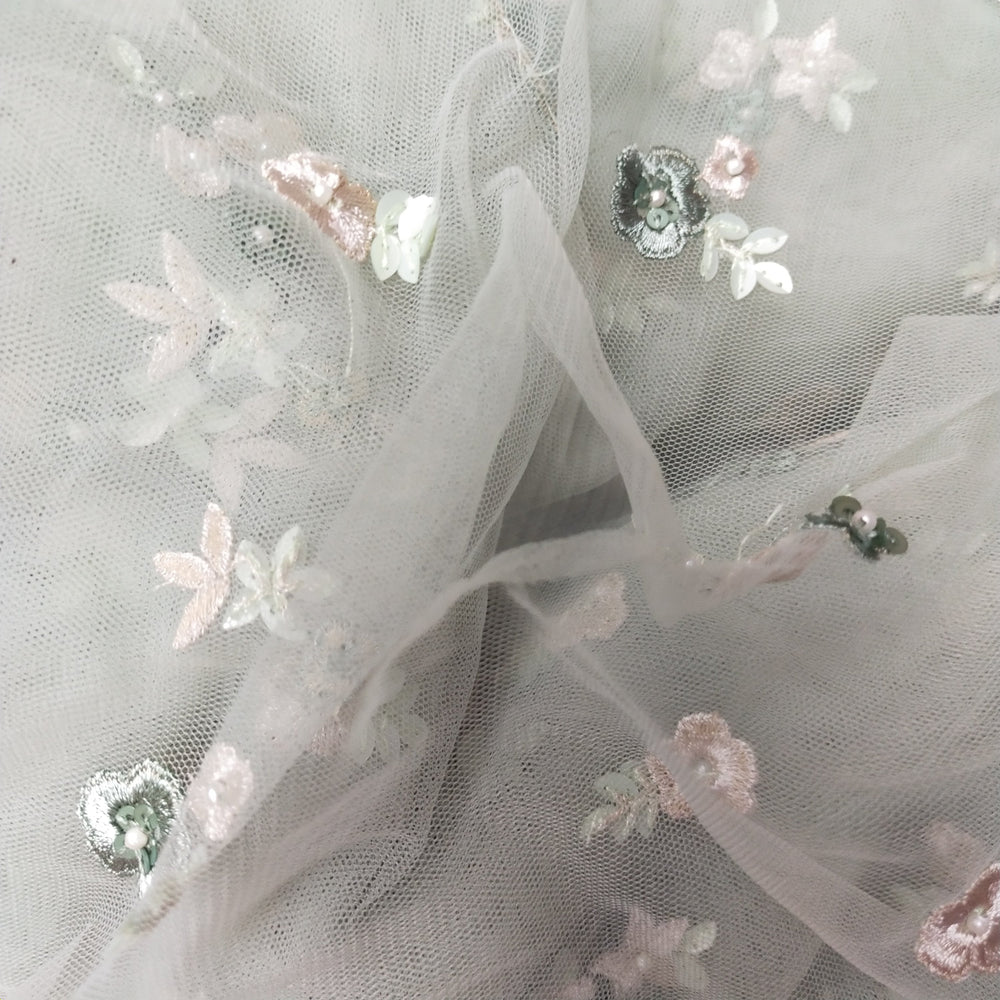 Pearl Grey Net Embroidery Fabric