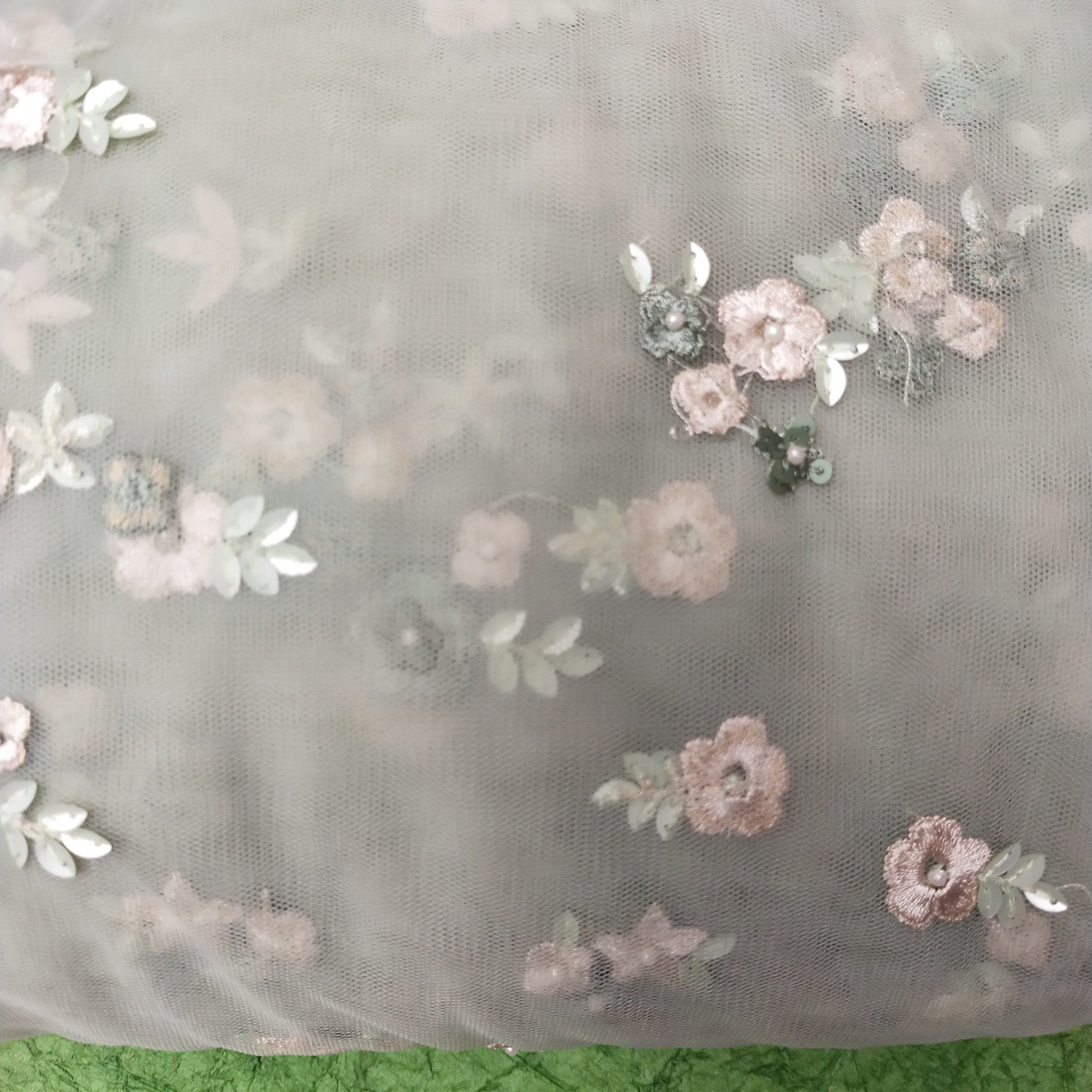 Pearl Grey Net Embroidery Fabric