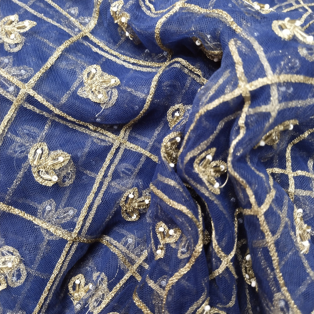 Navy Blue Net Embroidery Fabric