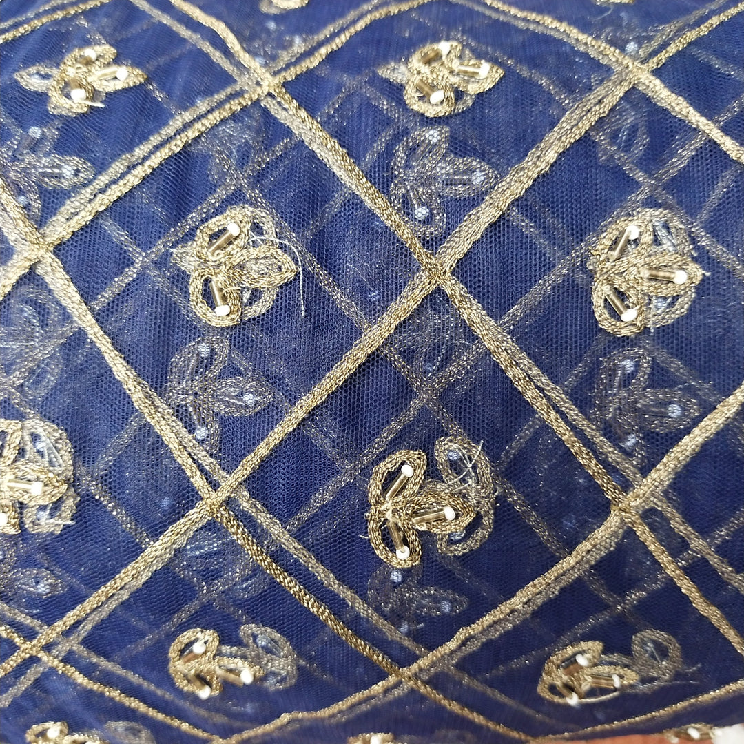 Navy Blue Net Embroidery Fabric