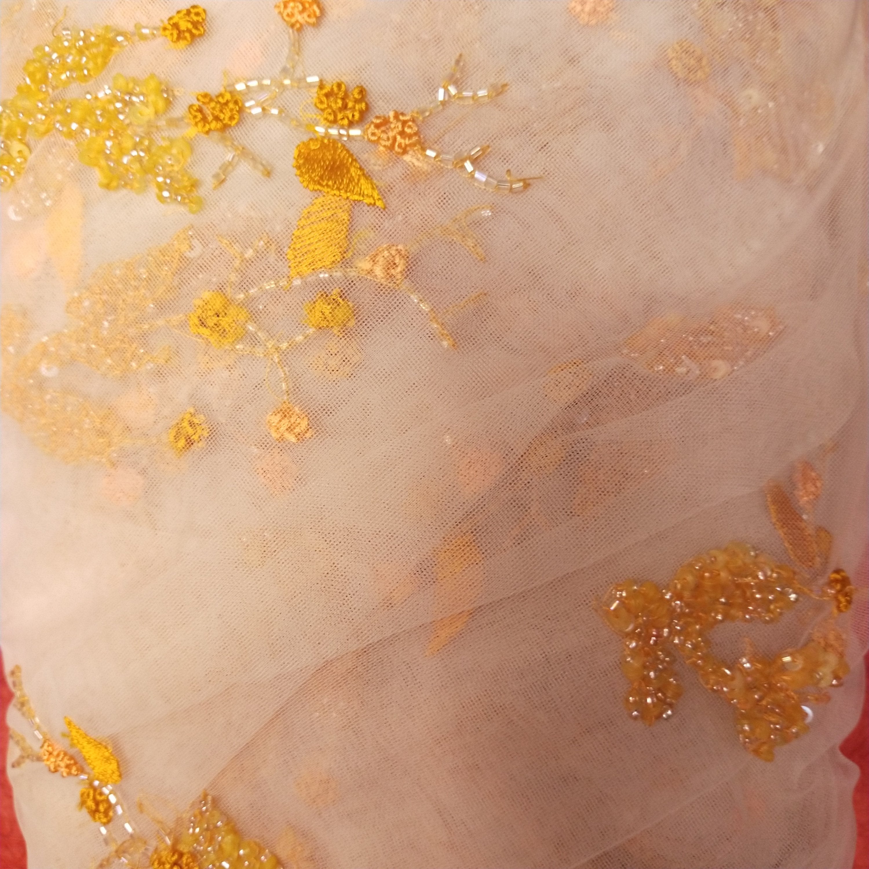 Peach Net Embroidery Fabric