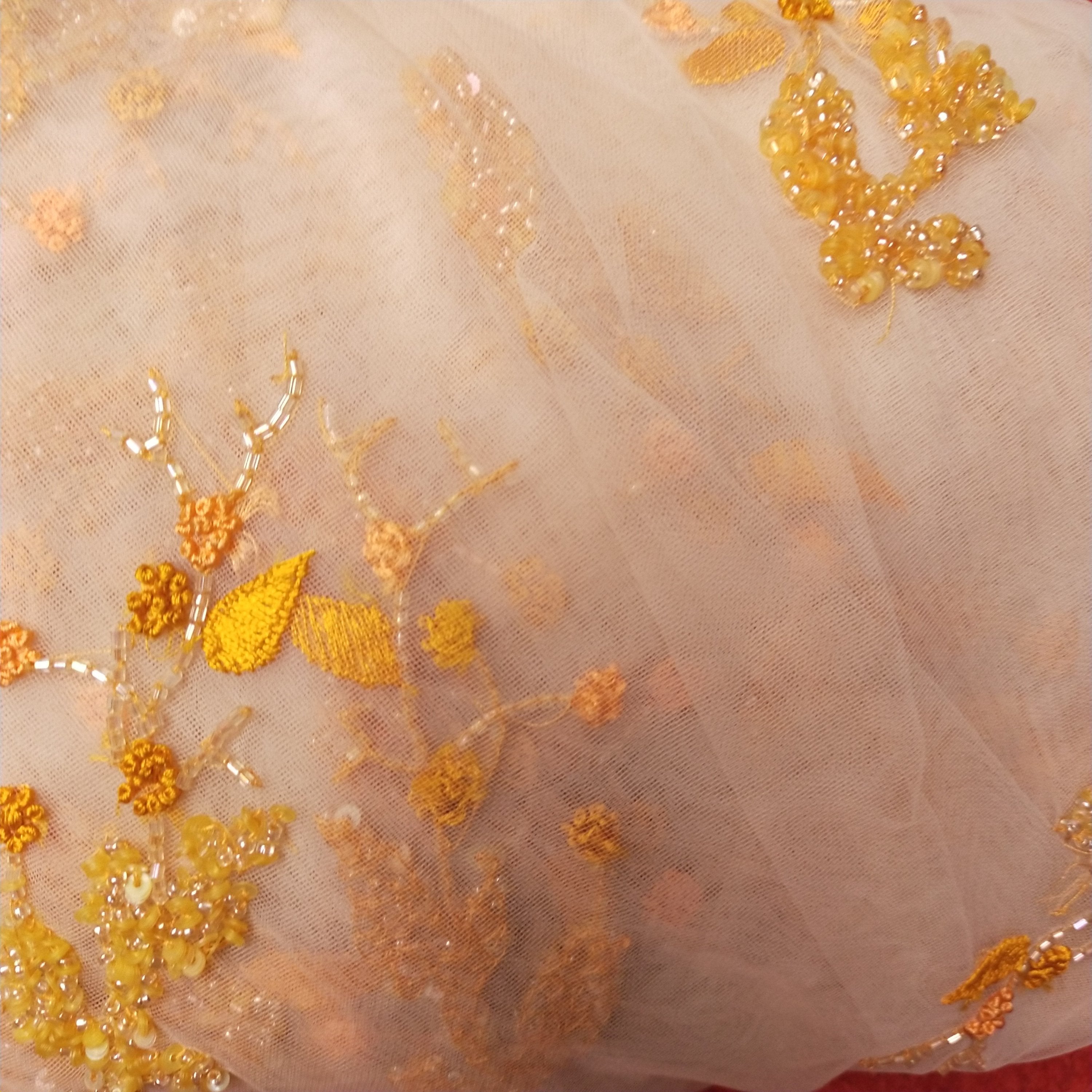 Peach Net Embroidery Fabric