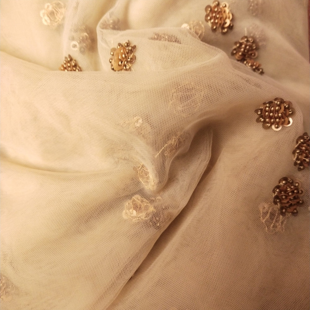 Beige Net Embroidery Fabric