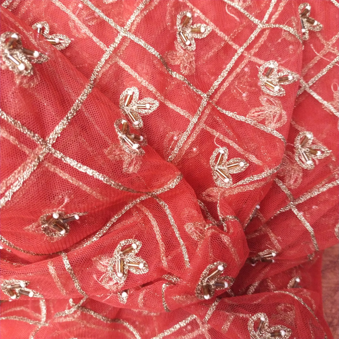 Scarlet Red Net Embroidery Fabric