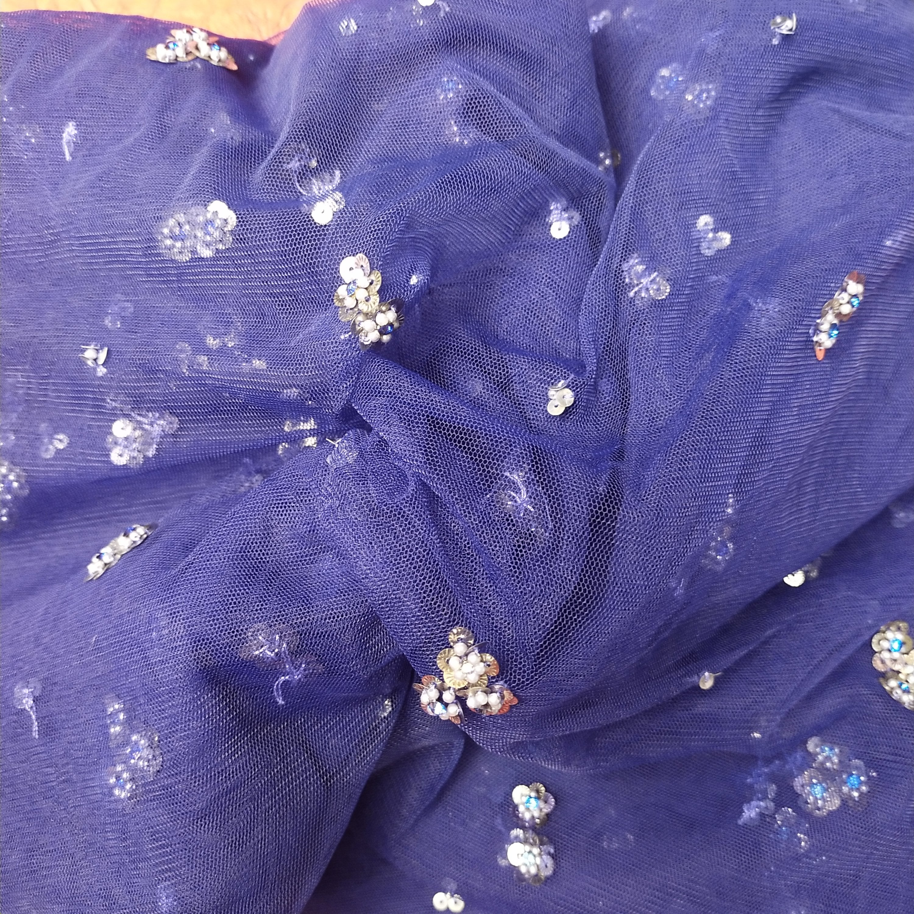 Royal Blue Net Embroidery Fabric