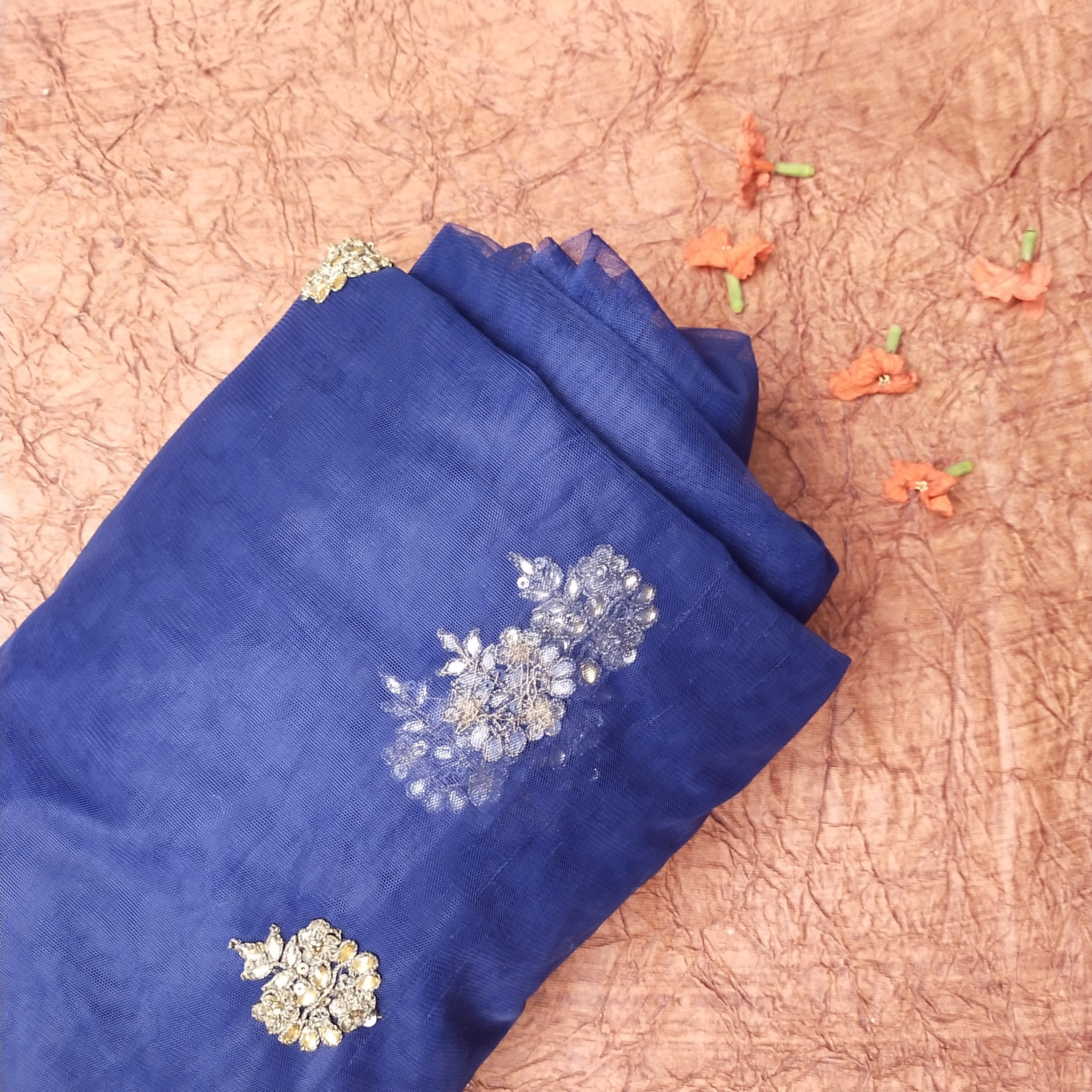 Royal Blue Net Embroidery Fabric