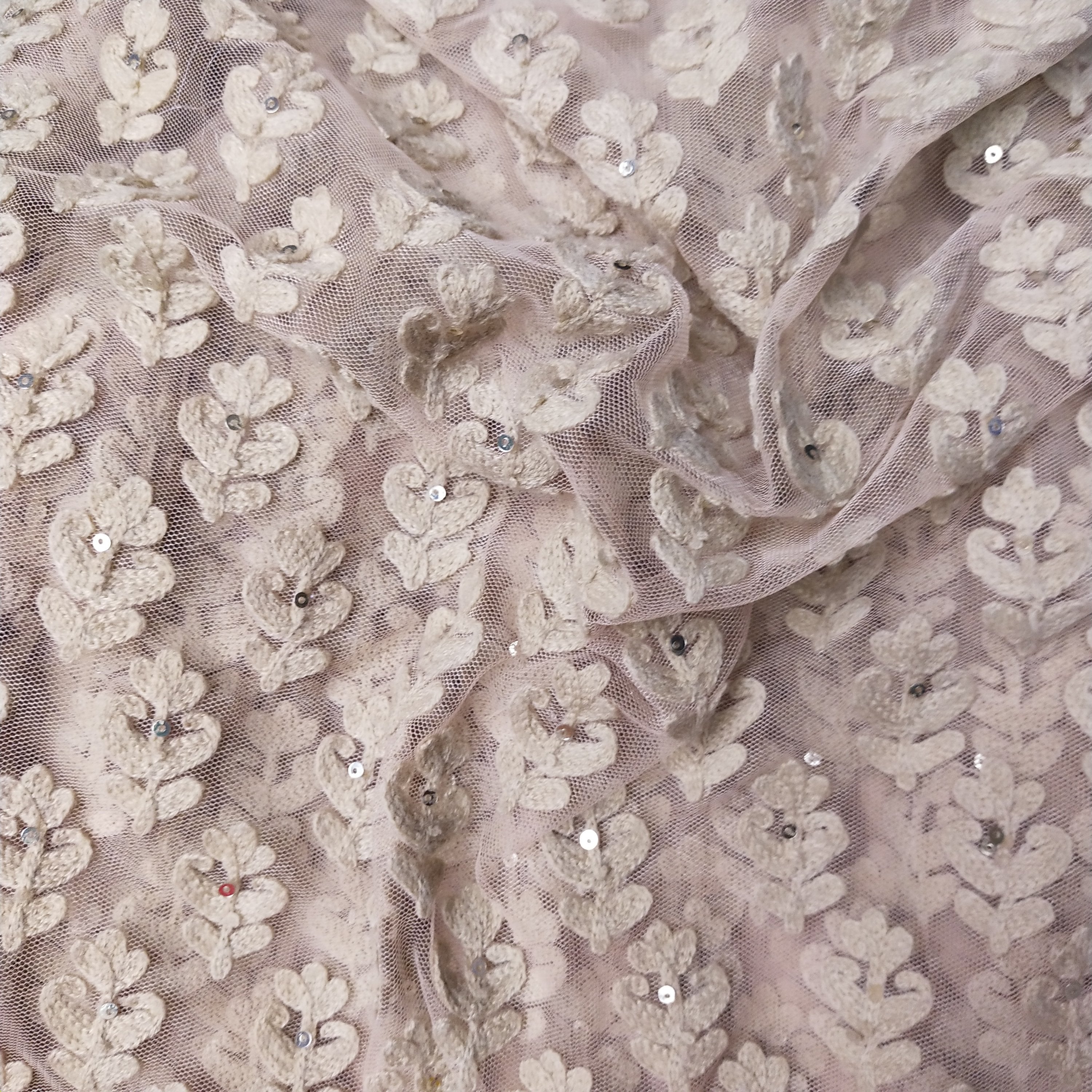 Peach Net Embroidery Fabric