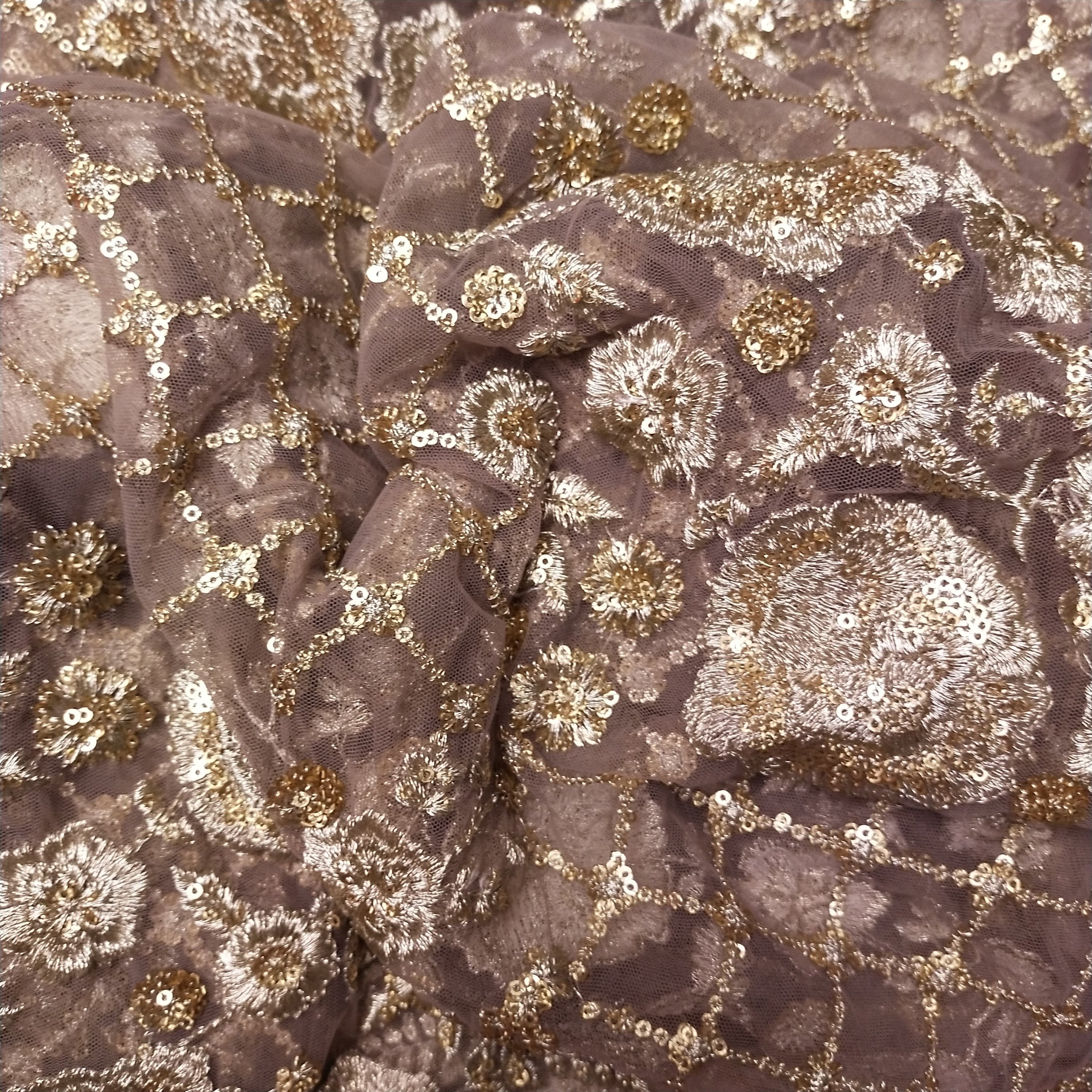 Brown Net Embroidery Fabric