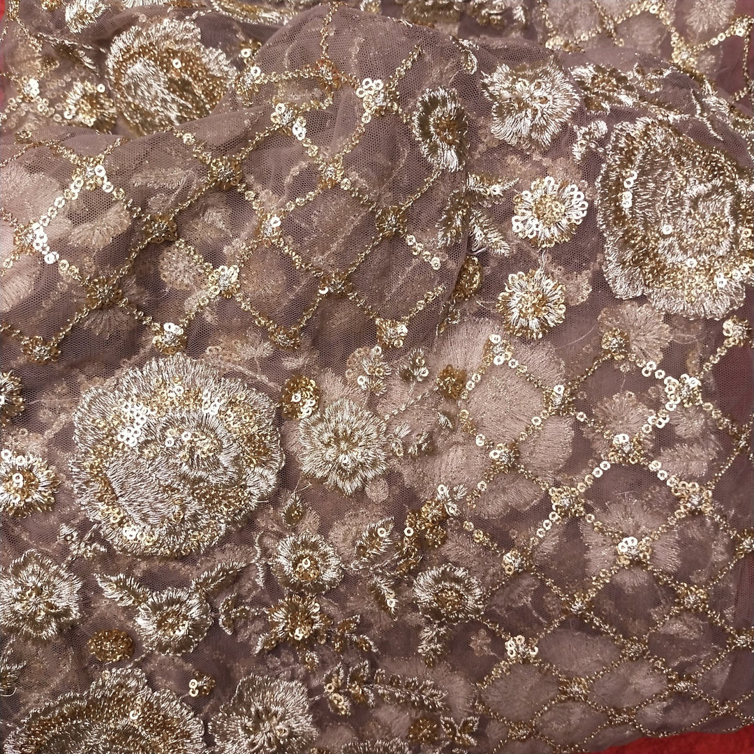Brown Net Embroidery Fabric